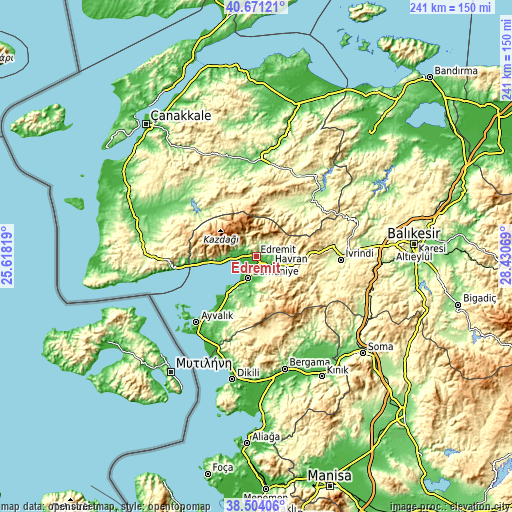 Topographic map of Edremit