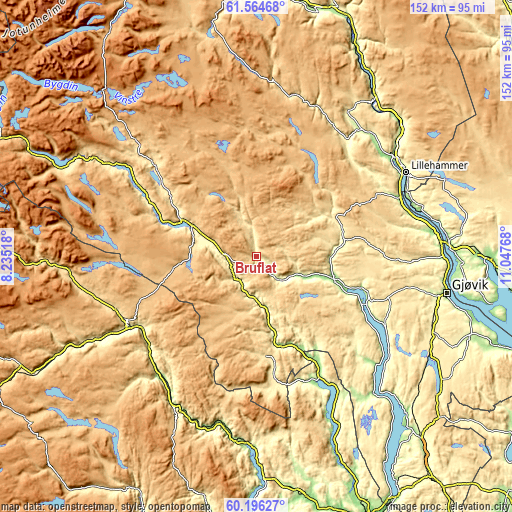 Topographic map of Bruflat