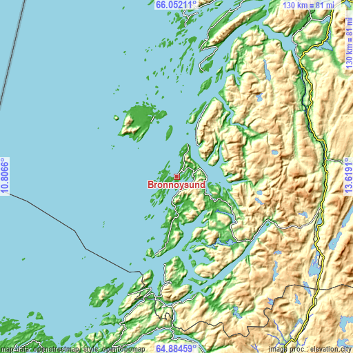 Topographic map of Brønnøysund