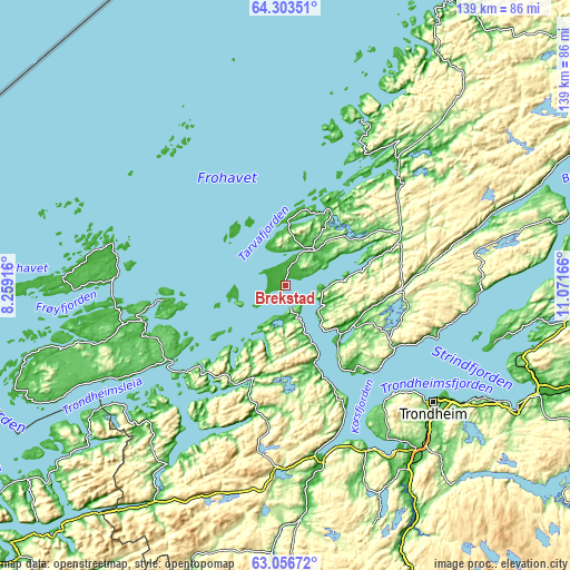 Topographic map of Brekstad