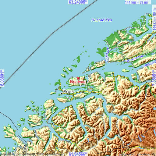 Topographic map of Brattvåg