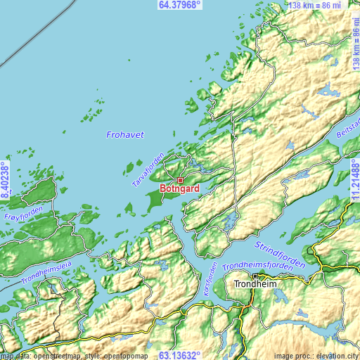 Topographic map of Botngård