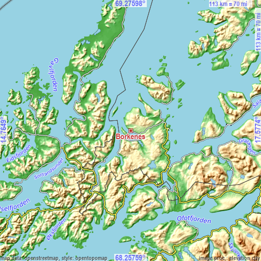 Topographic map of Borkenes