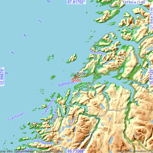 Topographic map of Bodø