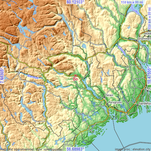 Topographic map of Bø