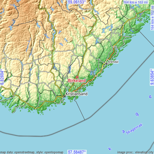 Topographic map of Birkeland