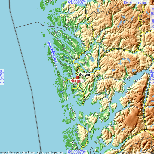 Topographic map of Bergen