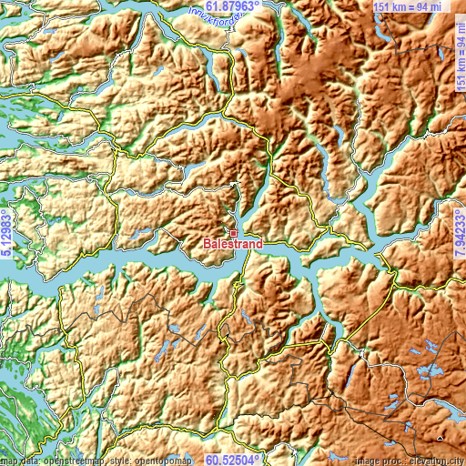 Topographic map of Balestrand