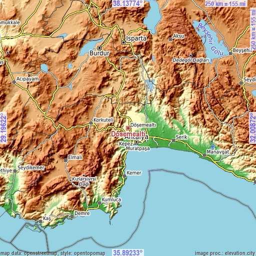 Topographic map of Döşemealtı