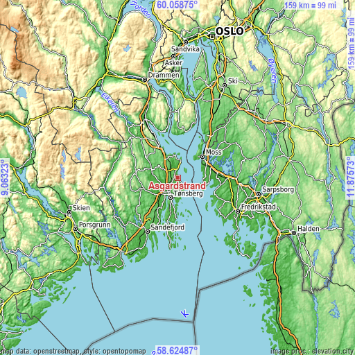 Topographic map of Åsgårdstrand