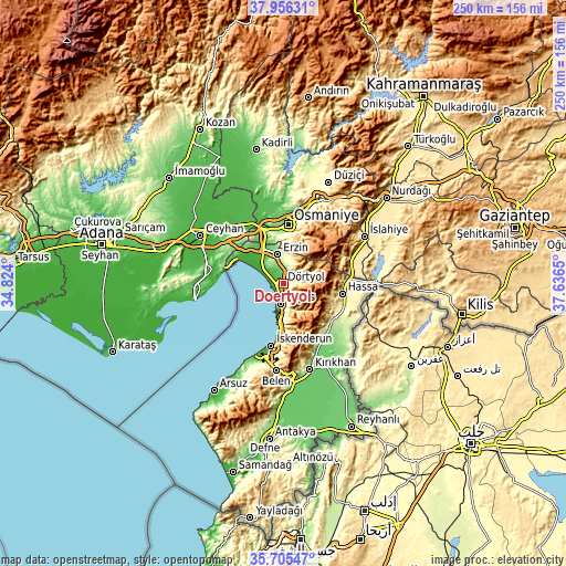 Topographic map of Dörtyol