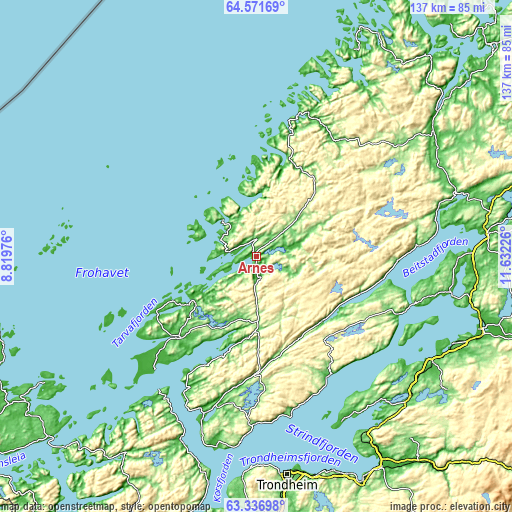 Topographic map of Årnes