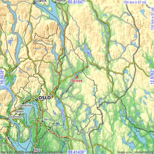 Topographic map of Årnes