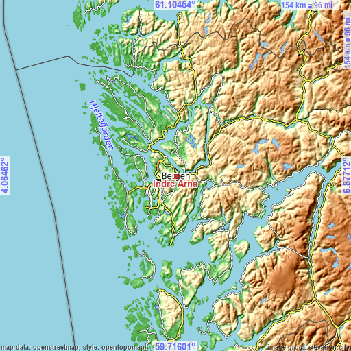 Topographic map of Indre Arna