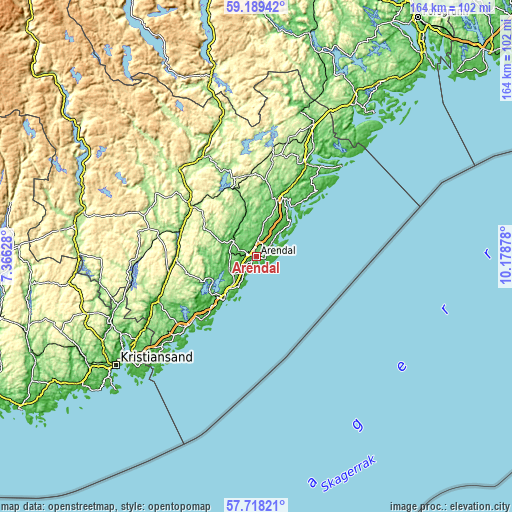 Topographic map of Arendal