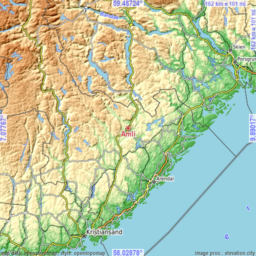 Topographic map of Åmli