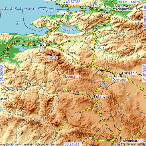 Topographic map of Domaniç