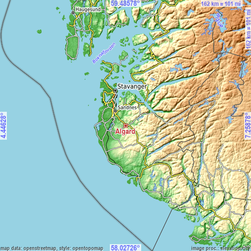 Topographic map of Ålgård