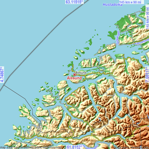 Topographic map of Ålesund