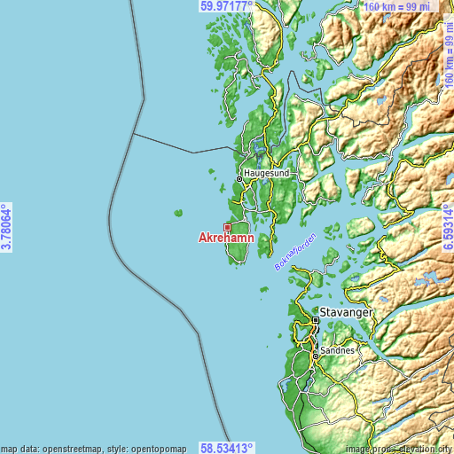 Topographic map of Åkrehamn