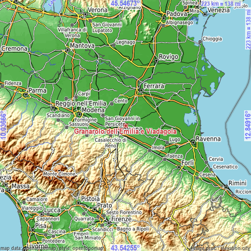 Topographic map of Granarolo dell'Emilia e Viadagola