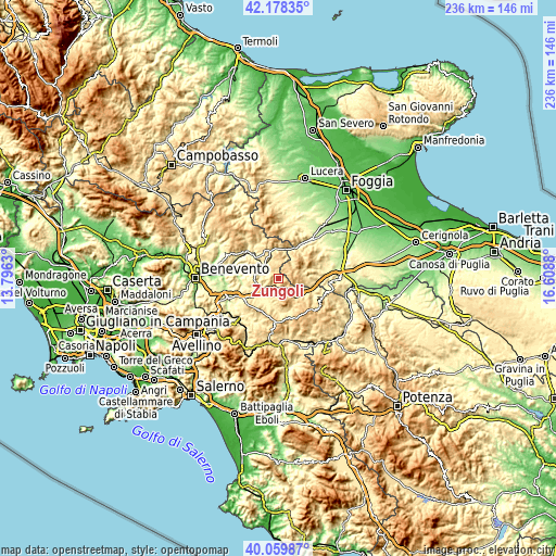 Topographic map of Zungoli