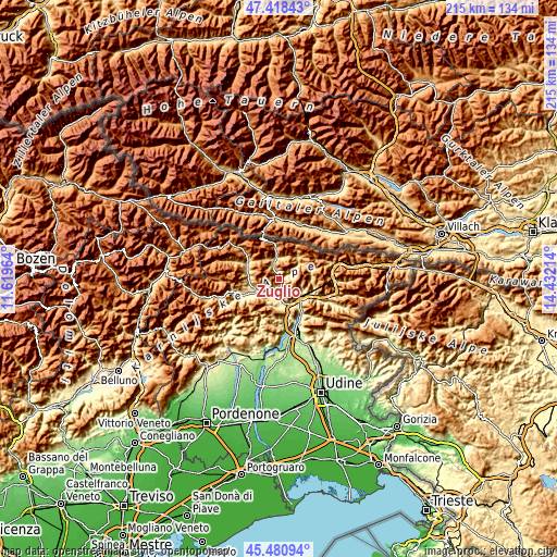 Topographic map of Zuglio