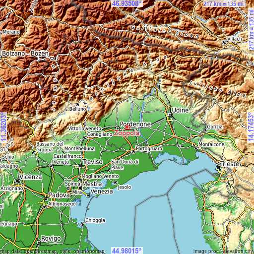 Topographic map of Zoppola