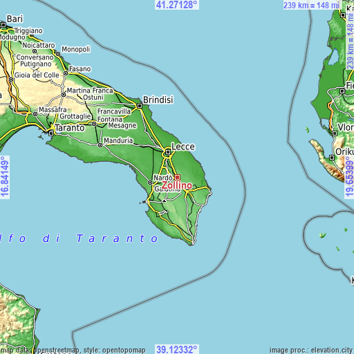 Topographic map of Zollino