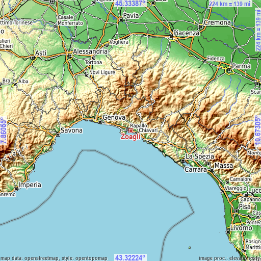 Topographic map of Zoagli