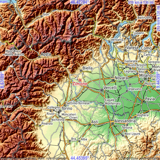 Topographic map of Zimone