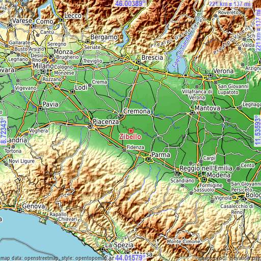 Topographic map of Zibello