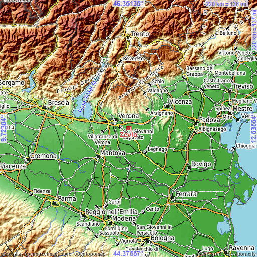 Topographic map of Zevio