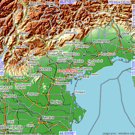 Topographic map of Zero Branco