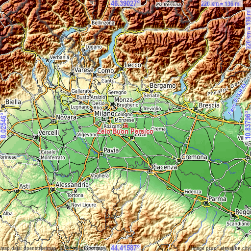 Topographic map of Zelo Buon Persico