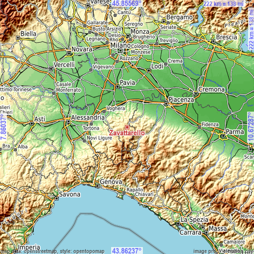 Topographic map of Zavattarello