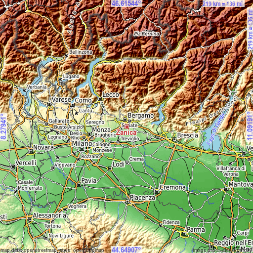 Topographic map of Zanica