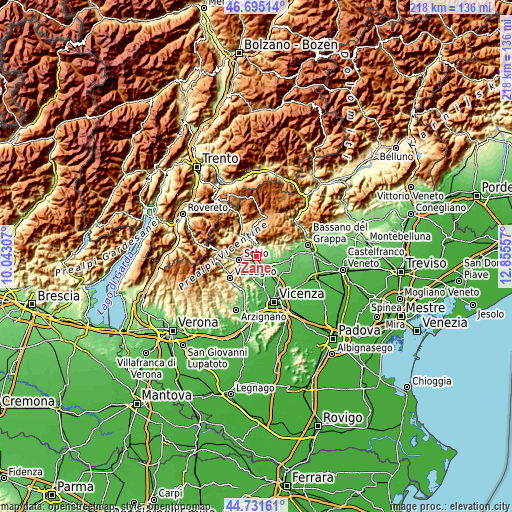 Topographic map of Zanè