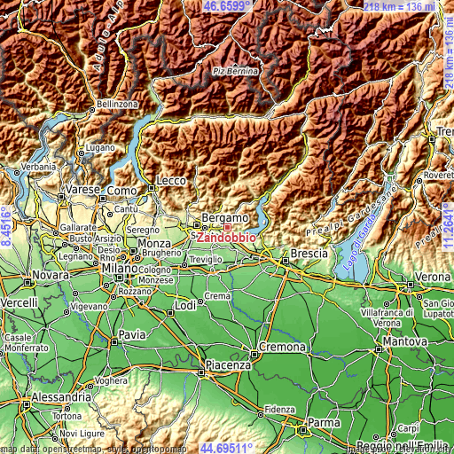 Topographic map of Zandobbio