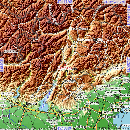 Topographic map of Zambana