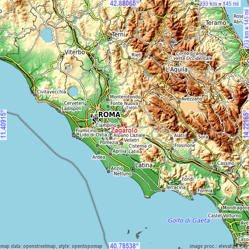 Topographic map of Zagarolo