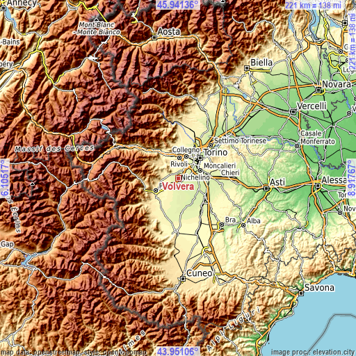 Topographic map of Volvera