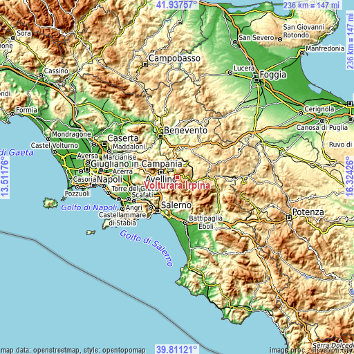 Topographic map of Volturara Irpina