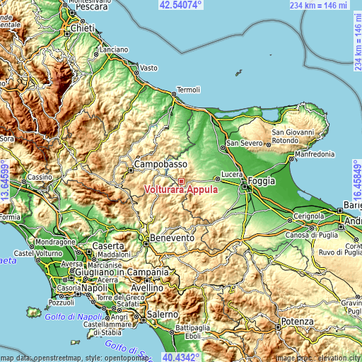 Topographic map of Volturara Appula