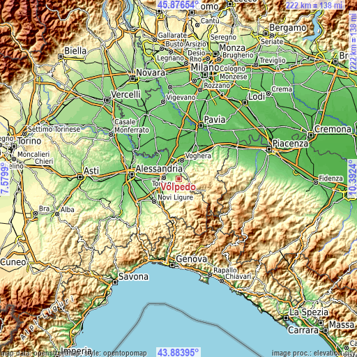 Topographic map of Volpedo