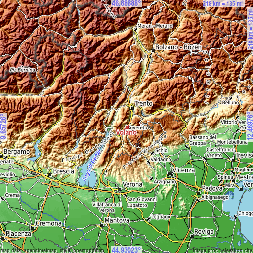 Topographic map of Volano