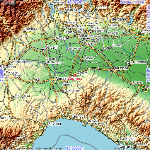 Topographic map of Voghera