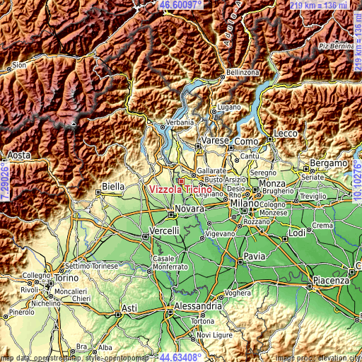 Topographic map of Vizzola Ticino