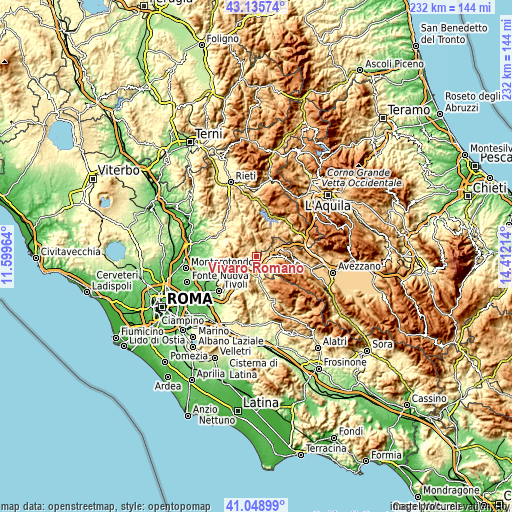 Topographic map of Vivaro Romano