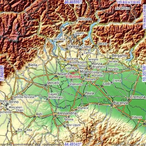 Topographic map of Vittuone
